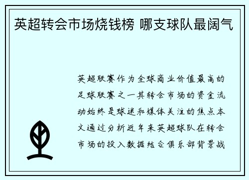 英超转会市场烧钱榜 哪支球队最阔气